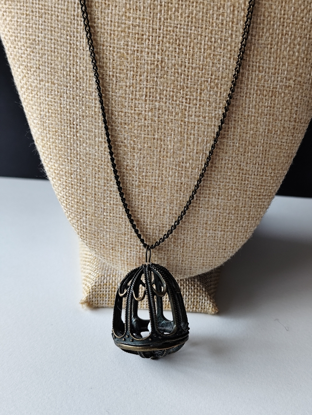 Long Antique-Style Black/Copper Case Pendant Necklace